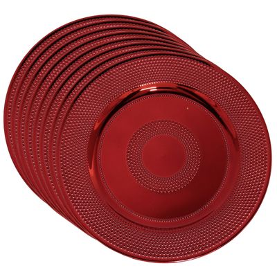 Set van 8x stuks kerstdiner onderborden rond rood glimmend 33 cm
