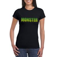 Halloween monster tekst t-shirt zwart dames - thumbnail