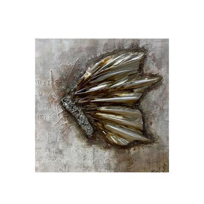 Canvas Schilderij vlinder vliegend zilver/brons