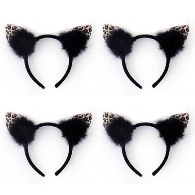 4x stuks diadeem met luipaard/katten oortjes - zwart- meisjes/dames - carnaval verkleed oren