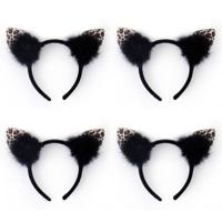 4x stuks diadeem met luipaard/katten oortjes - zwart- meisjes/dames - carnaval verkleed oren