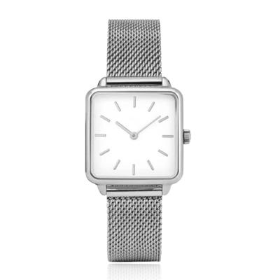 LGT JWLS Dameshorloge &apos;Square&apos; - Zilverkleurige Meshband, Wit Uurwerk, Zilverkleurige Kast