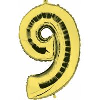 Cijfer ballon 9 - goudkleurig - leeftijd - 7e jaar - folie ballonnen - verjaardag en jubileum versie