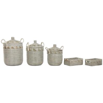 Mandenset Home ESPRIT Wit Natuurlijk Zeegras Boho (5 Onderdelen)