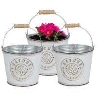 Plantenpot/bloempot emmer voor buiten - 3x - zink - ivoorwit - D17 x H14 cm