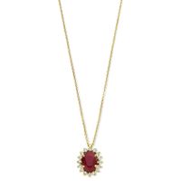 Ketting Halo geelgoud-robijn-diamant rood-wit 0.12 ct Hsi 41-45 cm - thumbnail