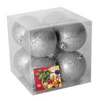 Kerstballen - 8x st - zilver - glitters - 7 cm - kunststof - kerstversiering