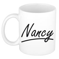 Naam mok Nancy - wit met sierlijke letters - 300 ml - cadeau beker - koffiemok