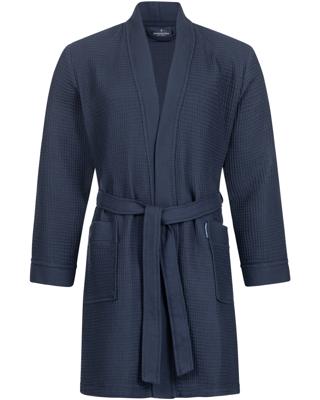 Morgenstern Morgenstern badjas Sascha Kimono wafelstof kort 100cm Navy Blue L