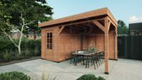 Tijdelijk 15% korting | Trendhout Buitenverblijf Casa 485x330 cm - Combinatie 2- Plat dak- Onbehandeld lariks Douglas hout- Trendhout