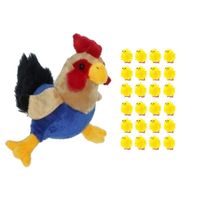 Pluche kippen/hanen knuffel van 20 cm met 24x stuks mini kuikentjes 3 cm - Feestdecoratievoorwerp - thumbnail