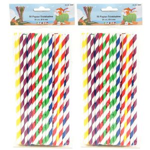 Drinkrietjes - papier - set 100x - multicolor kleuren - 20 cm - verjaardag/feestje