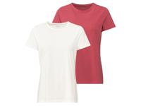 esmara Dames T-shirt, 2 stuks, nauwsluitend van stretchjersey (XS (32/34), Rood/wit)