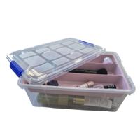 Beautycase opbergbox - 9L - 26 x 37 x 14 cm - met vakverdeling tray - roze - Make-up/sieraden