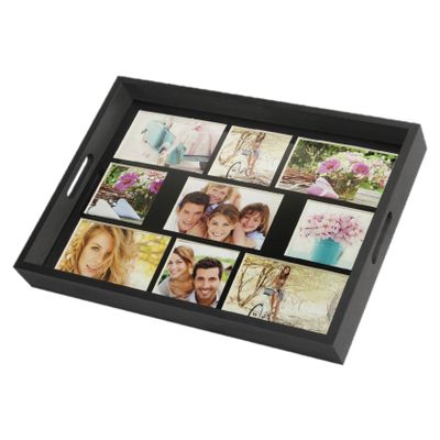 Houten foto dienblad zwart 45 x 35 cm met 9 foto in diverse maten