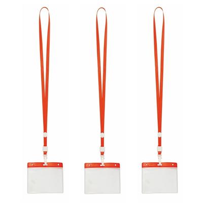 Badgehouders/naamkaarthouders - 30x - met rood keycord/lanyard - plastic - beurs/feest