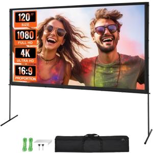 VEVOR projectieprojectiescherm met standaard 120 inch HD 4K buiten-binnenprojectorscherm snel opvouwbaar draagbaar filmscherm 16:9 voor thuisbioscoop, camping, vrijetijdsevenementen enz. Zwart