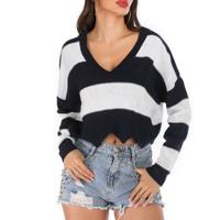 Gestreepte Fashion casual Pullover (kleur: donkerblauw maat: S)