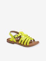 Leren sandalen met gespen voor meisjes fluorescerend geel - thumbnail