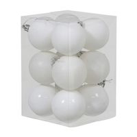 12x Witte kunststof kerstballen 6 cm glans/mat/glitter   -