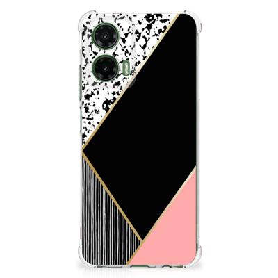 Motorola Moto G35 Shockproof Case Zwart Roze Vormen