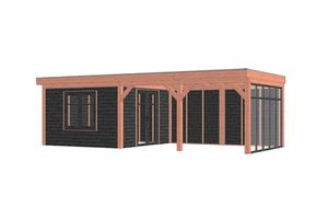 Trendhout Buitenverblijf Refter XL 850x400 cm - Combinatie 1- Plat dak- Onbehandeld lariks Douglas hout- Trendhout