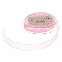Rayher Hobby decoratie organza sierlint - 1x - roze - 1,5 cm/15 mm x 10 meter - Cadeaulint