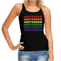 Regenboog Amsterdam gay pride zwarte tanktop voor dames - thumbnail