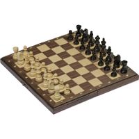 Houten magnetisch schaakbord met schaakstukken 28 x 28 cm opvouwbaar   -