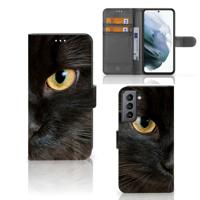 Samsung Galaxy S21 FE | Telefoonhoesje | Met pasjeshouder | Zwarte Kat