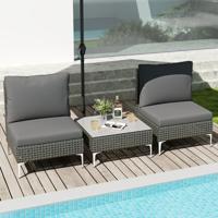 3-delig Tuinmeubelset Rattan Balkonmeubelset Met 2 Stoelen Inclusief Zitkussens & Tafel Zitgroep Grijs