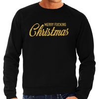 Foute kerstborrel trui / kersttrui Merry Fucking Christmas glitter goud op zwart heren 2XL (56)  -