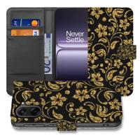 Elegant Gouden Bloemen Bookcase Hoesje voor OnePlus Nord CE 5 met Pasjesvak