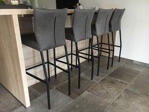 Set van 4 leren barstoelen - grijs leer - Echt leer, Modern, ontdek de vele Leersoorten en Kleuren bij ShopX