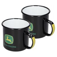 Mok John Deere logo - 2x - zwart - 36 cl - emaille - Koffie/thee drinkmok/cadeaumok - Tractor thema