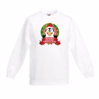 Witte Kerst sweater kinderen met een pinguin - thumbnail