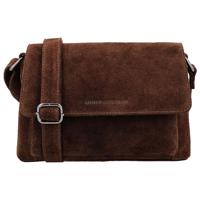 Hide & Stitches Suède Schoudertas met Overslag Brazos Donker Bruin