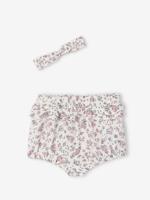 Geboorteset gebloemde bloomer en hoofdband ecru