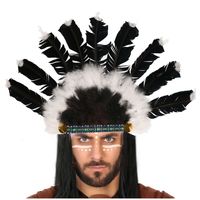 Atosa indianen veren tooi voor heren - zwart/wit - met ornamenten - verkleed accessoires   -