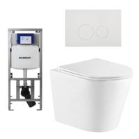 QeramiQ Dely Toiletset - 36.3x51.7cm - diepspoel - rimless - Geberit UP320 Burda inbouwreservoir - softclose toiletzitting - glans witte bedieningsplaat - ronde knoppen - wit glans SW543431/0701131/SW706186