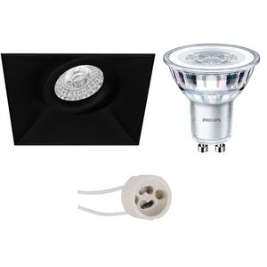 LED Spot Set - Pragmi Nivas Pro - GU10 Fitting - Inbouw Vierkant - Mat Zwart - Trimless - Kantelbaar - 150mm - Philips - CorePro 840 36D - 3.5W - Natuurlijk Wit 4000K