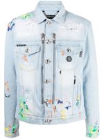 Philipp Plein veste en jean à effet taches de peinture - Bleu - thumbnail