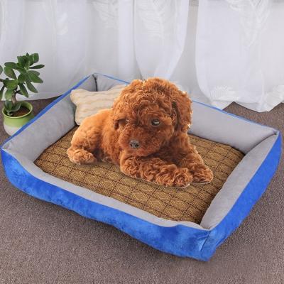 Hond bot patroon grote zachte warme kennel huisdier hond kat mat deken met rotan mat maat: M 70 × 50 × 15cm (lichtgrijs)