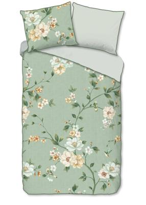 Descanso Dekbedovertrek "bloemen" - Groen - (140x200/220 cm) - Katoen Satijn