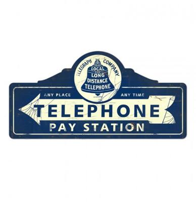 Telephone Pay Station Zwaar Metalen Bord 66,5 x 32 cm