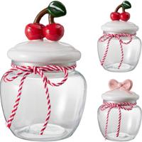 Home & Styling Voorraadpot glas 1,2l kers/strik