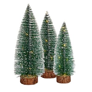 Kleine/mini decoratie kerstboompjes set van 3x st met licht 25-35 cm