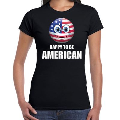 Amerika emoticon Happy to be American landen t-shirt zwart dames