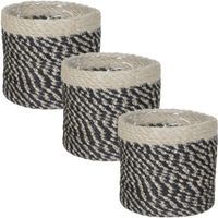 3x stuks naturel zwart rotan planten pot mand van gedraaid jute/riet H12 en D12 cm - thumbnail