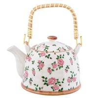 Clayre & Eef Theepot met Filter 700 ml Beige Roze Keramiek Rond